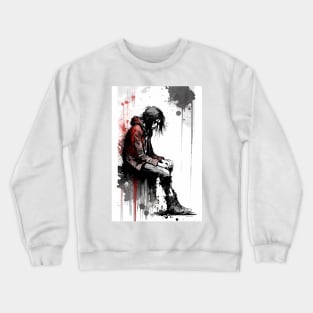 Dejected Man Sitting on a Ledge Pouting Crewneck Sweatshirt